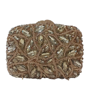 Women Delicate Floral Rhinestone Evening Bag Shiny Leaves Crystal <b>Clutch</b> Purse Detachable Chain Handbag for Cocktail - Product Image 6