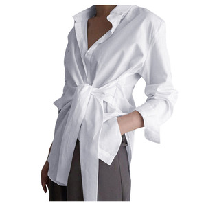 Camicetta da Donna alla Moda con Fiocco Frontale, Colore Azzurro, Maniche Lunghe, Colletto Rovesciato, <span class=keywords><strong>Top</strong></span> Casual Elegante - Product Image 1