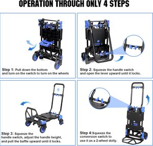 עגלת דוללי ניידת 2 ב 1 עגלה ניידת משאית עם סל פלסטיק שקט עגלת קפל - Product Image 5
