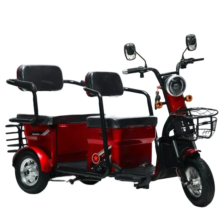 Bicicleta eléctrica de tres ruedas, triciclo electrónico de tres asientos