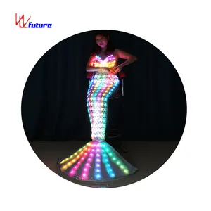 HA CONDOTTO LA Luce up Mermaid Costumi cosplay LED Lungo Della Sirena Del Vestito per la Prestazione Della Fase Programmabile TV & Movie costumi Vestiti Rave