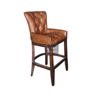 Tabouret de bar bistrot rétro vintage rustique, chaise haute avec boutons anciens, cuir véritable, structure en bois massif, stable, pour hôtel, bar de luxe à domicile