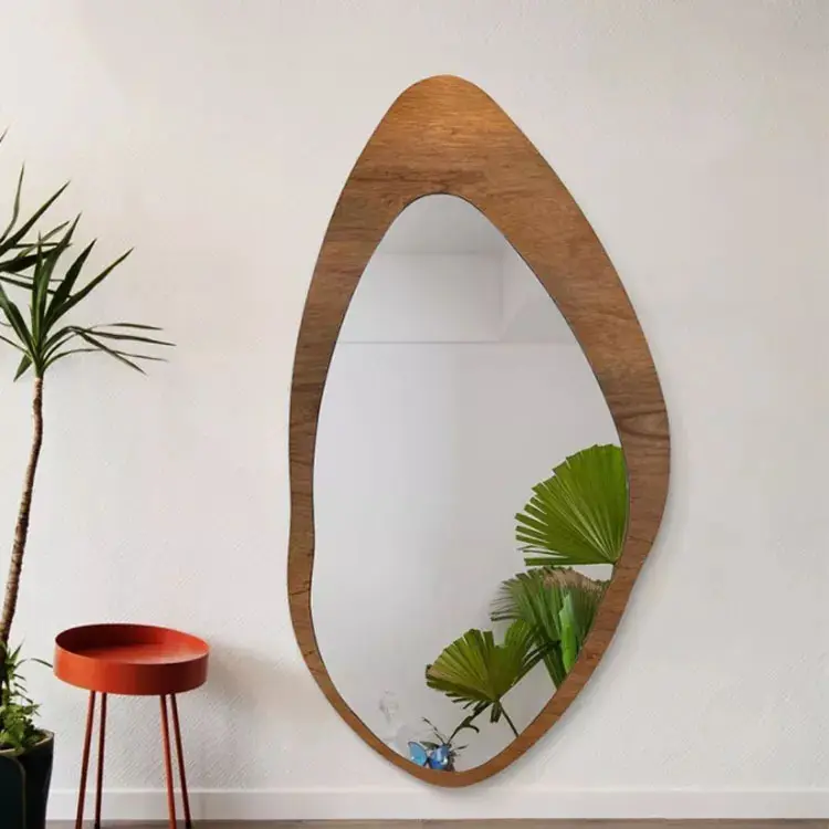 Antico home decor grande specchio in legno color noce a figura intera specchio da pavimento con struttura in legno massello di forma irregolare