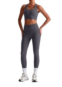 低MOQカスタマイズ女性用ジムワークアウトレギンスヨガパンツクロスバックストラップハイスポーツブラセット女性用フィットネス - Product Image 3