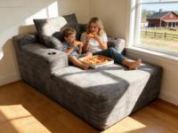 Sofá Seccional Convertible Moderno de Cuero PU, Comprimido y Sellado al Vacío, con Soporte Lumbar Ajustable y Esquinas Redondeadas para Sala de Estar