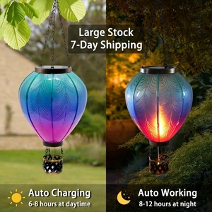 Lanterna Solare a Forma di Mongolfiera con Fiamma Tremolante, Luci Sospese Impermeabili per Esterni, Decorazione Unica per Alberi, Giardino, Patio e Cortile - Product Image 1