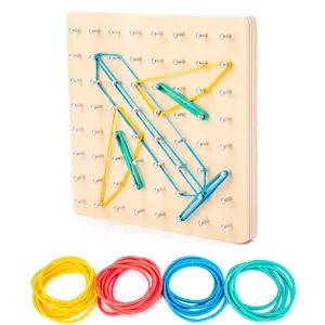 Montessori Geometry Geoboard Teaching Aid Kindergarten Early Education Rubber Band Graphic Puzzle Mathematics Wooden Toy