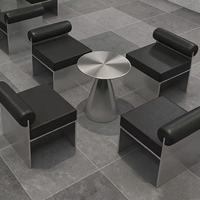 Table basse minimaliste en acier inoxydable argenté, diamètre 50 cm, hauteur 55 cm, qualité commerciale pour salon, café, zone de réception
