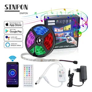 Amazon Alexa Google Home Tuya Wifi Ip65 Fleksibel Tahan Air Dapat Disesuaikan Luces Neon 5050 2835 Rgb Kit Lampu Strip Led