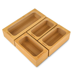 Bamboo Drawer Bag Storage Box Food Storage Bag Organizer Holder Quart Sandwich Snack Zipper Variety Size Bag Box