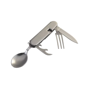 Couverts de camping pliables multifonctions 4 en 1 en acier inoxydable de marque OEM en stock, modèle K0628B - Product Image 1