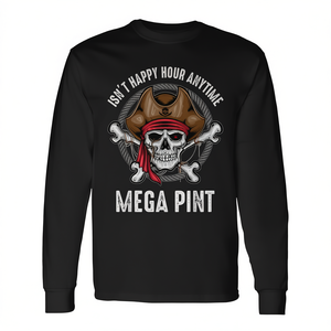 T-Shirt a Maniche Lunghe Mega Pint con Design Teschio Pirata, Collo Tondo, Unisex per Adulti, Promozionale - Product Image 2