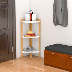 Natural Wood Beech Wood <b>Storage</b> Rack White Rectangle Standing Type Floor Standing Home Living Room Study <b>Corner</b> <b>Unit</b> - Product Image 1