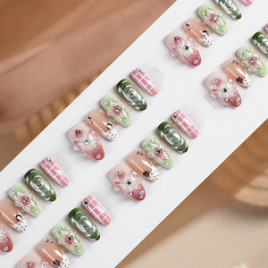 Uñas postizas francesas hechas a mano, transparentes como el hielo, con decoración de flores, uñas postizas con acabado para manicura de moda, para uso diario y fiestas - Product Image 2
