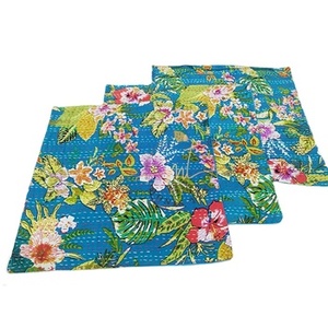 Funda de Cojín de Algodón Hecha a Mano con Puntada Kantha, Diseño de Plantas, Decorativa, Personalizable, Suave, Decoración para el Hogar - Product Image 3