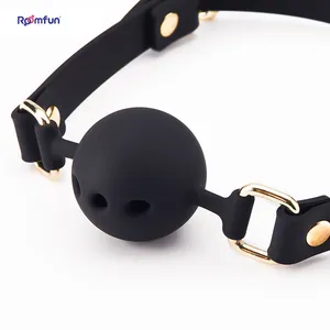 Roomfun Sex Toy Leather Belt Bondage With Lock Soft Silicone Ball Gag Mouth Gag