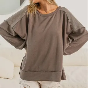 New Fashion T-shirts Women's Oversized Top with Reverse Contrast Detail in Mocha