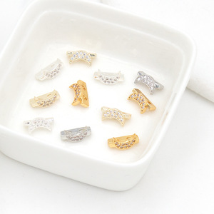 Moon-Shaped Double-Hole <b>Spacer</b> Bead Clasp 18k Gold Plated Diamond Encrusted DIY Jewelry Findings Silver Gold Color Options - Product Image 1