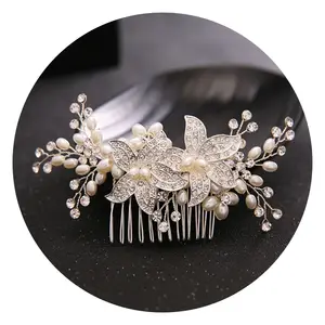 Drop Shipping Handmade Wedding Bridal Bride Hair Accessories Flower Crystal Pearls Hair Comb /