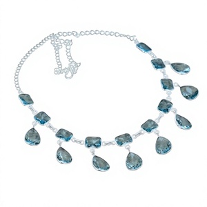 Water Drop Topaz <b>Statement</b> <b>Necklace</b> 925 Silver Rhodium Plated Classic Women's Party Jewelry Link Chain Design - Product Image 1