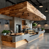 Comptoir de bar en bois et acier inoxydable, idéal pour les boulangeries, les cafés, les restaurants, les zones de réception d'hôtels et les salles d'exposition