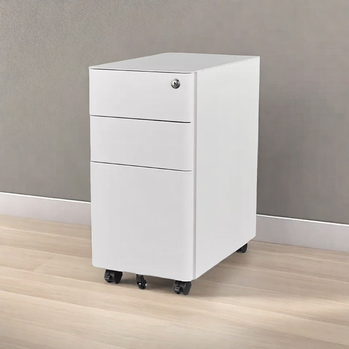 Lockable 3 Drawer Metal Filling Cabinet with Wheel Office Metal Mobile Drawer Cabinet File Storage Steel Mobile Pedestal Cabinet