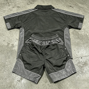 Custom Logo Men's Nylon Tracksuit 2 Piece Short Sleeve Button up Shirt Shorts <strong>Set</strong> Streetwear <strong>Embroidery</strong> Patchwork 2 Piece <strong>Set</strong> - Product Image 2