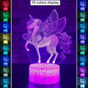 RGB 7/16 Colors <strong>LED</strong> 5V USB and Battery Powered Unicorn 3D Illusion <strong>Lamp</strong> Night <strong>Light</strong> for Kids Room Bedroom - Product Image 4
