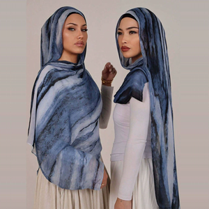 Nouveau Voile Tissé en Modal Imprimé Effet Aquarelle Pierre, Respirant, Léger et Doux en Polyester Viscose Coton, Hijab Musulman Pour Femme - Product Image 1