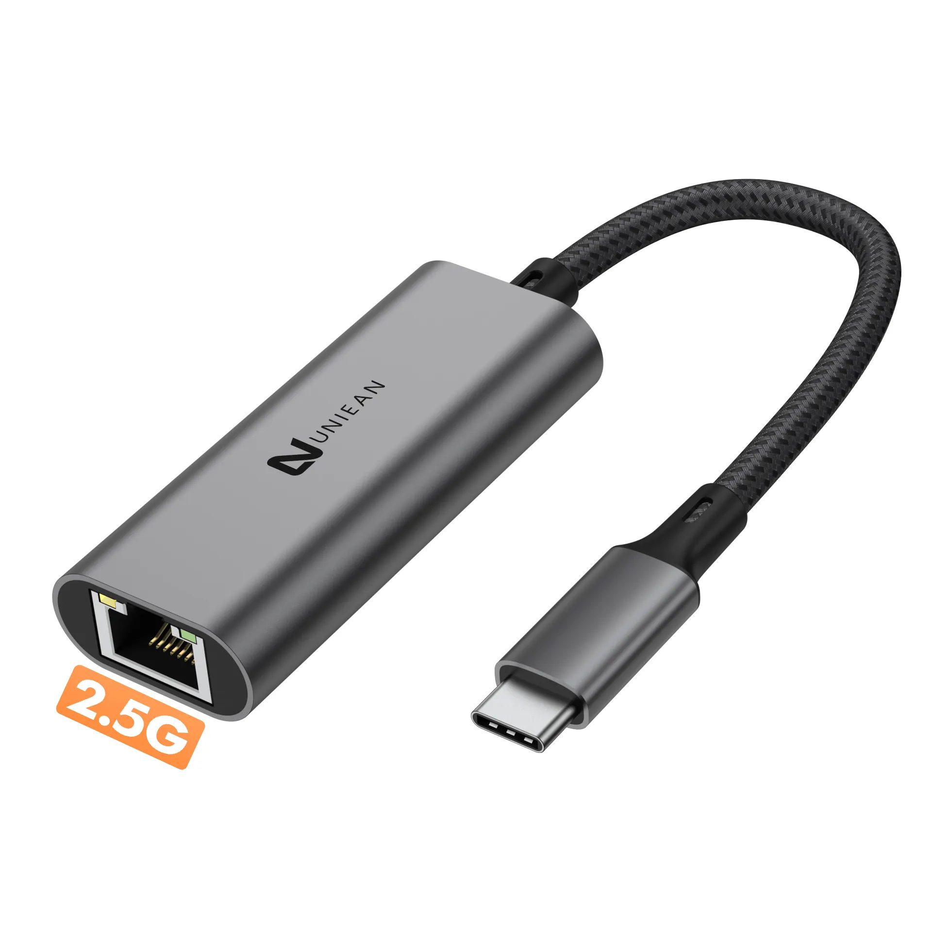 UNIEAN USB-C ke Ethernet Adapter 2.5 Gigabit Thunderbolt 4/3 adaptor jaringan cepat kompatibel 2.5G aluminium USB 4 ke RJ45 adaptor