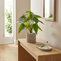 Tanaman Calathea Hijau Buatan 40cm, Daun Berbentuk Hati dari Kertas, Urat Realistis, Pot Tekstur Batu, Kerikil Putih, Custom OEM untuk Rumah