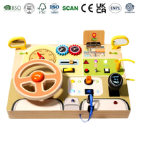 Tableau d'activités sensorielles interactif tout-en-un en bois pour enfants, simulateur de conduite, tableau de bord avec lumières et sons, vente en gros