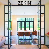 Puerta Interior de Vidrio Templado con Doble Acristalamiento Francés Zekin House, Puerta Corrediza de Aluminio para Patio, Puerta Abatible con Rejilla de Vidrio Templado SDL, Otras Puertas