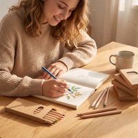 6 crayons de couleur miniatures en bois naturel, crayons à dessin dans une boîte en kraft, logo personnalisé pour cadeau promotionnel