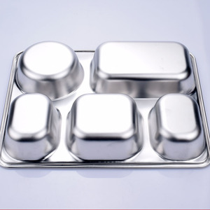 Stainless Steel Compartment Plate 304 Four Five Section Dual Side Electrolytic Treatment For School Hotel Cafeteria - Product Image 2