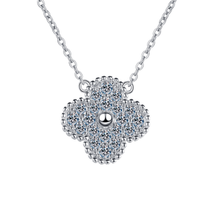 Collar de Trébol Pequeño al por Mayor para Mujer, Joyería de Moda de Gran Venta, Diamantes Completos, Plata 925, Cadenas Chapadas en Rodio Color D - Product Image 4