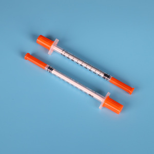 Jeringa estéril desechable <span class=keywords><strong>de</strong></span> 1 ml con aguja fija U-100, émbolo morado, en blíster, con certificación CE e ISO - Product Image 4