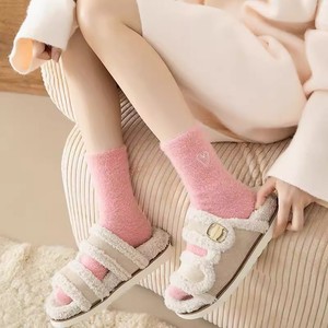 Cute Solid Color Heart Embroidered Fleece <b>Socks</b> For Women Warm Soft Sleep Floor <b>Socks</b> - Product Image 2