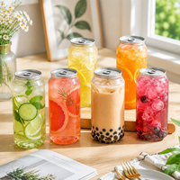 Boîtes de boisson en plastique transparent PET de qualité alimentaire de 330 ml et 500 ml avec couvercles en aluminium, faciles à ouvrir avec anneau de traction
