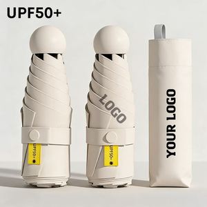 Parasol de poche cinq plis classique pour femme, protection UPF50+, double usage soleil et pluie, parapluie portable, vente en gros - Product Image 1
