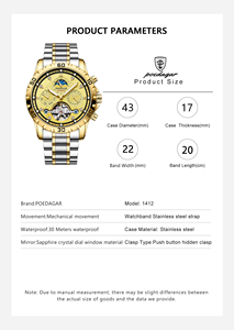 <span class=keywords><strong>Montre</strong></span> POEDAGAR 1412 Tourbillon Or pour Homme, Résistante aux Chocs, Mécanique Lumineuse, Phase de Lune, Étanche - Product Image 2