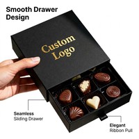 Boîte cadeau en carton rigide noir mat avec logo personnalisé imprimé et estampage à chaud doré pour chocolat