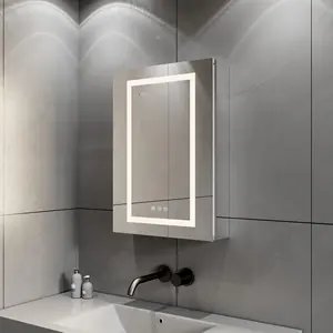 20"X32" Smart Touch Switch Adjustable Shelves Illuminated Storage Vanity Anti Fog Medicine Bathroom Cabinet With Led Mirr