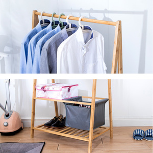 Perchero de bambú simple con estante de almacenamiento para dormitorio, organizador de ropa portátil para interiores, perchero de madera maciza - Product Image 3