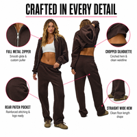 Ensemble de survêtements personnalisés OEM ODM pour femmes : sweat à capuche zippé rose en molleton bouclette effet vieilli et pantalon de survêtement – Tenue de sport 2 pièces