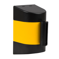 Barrière de contrôle des foules rétractable murale en ABS jaune fluorescent + noir de 2 m avec ceinture, facilement assemblable, robuste