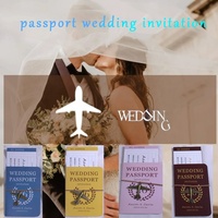 Carte d'invitation de mariage de luxe personnalisée rose élégante pour destination, avec passeport de mariage et passeport d'embarquement