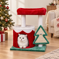 Grand arbre à chat de Noël festif moderne avec niches douillettes, griffoirs, plateformes d'escalade et balles suspendues