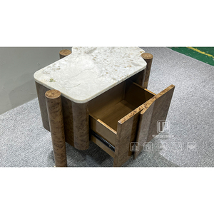 Mid Nightstand Solid Wood Cabinet Bedroom Furniture Irregular Brown Nightstand With <b>White</b> Marble Top Nightstand Furniture - Product Image 4