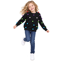 Pull pour filles, noir, avec pompons colorés, col rond, tricoté, motif arc-en-ciel, vêtements d'hiver pour enfants, vente en gros
